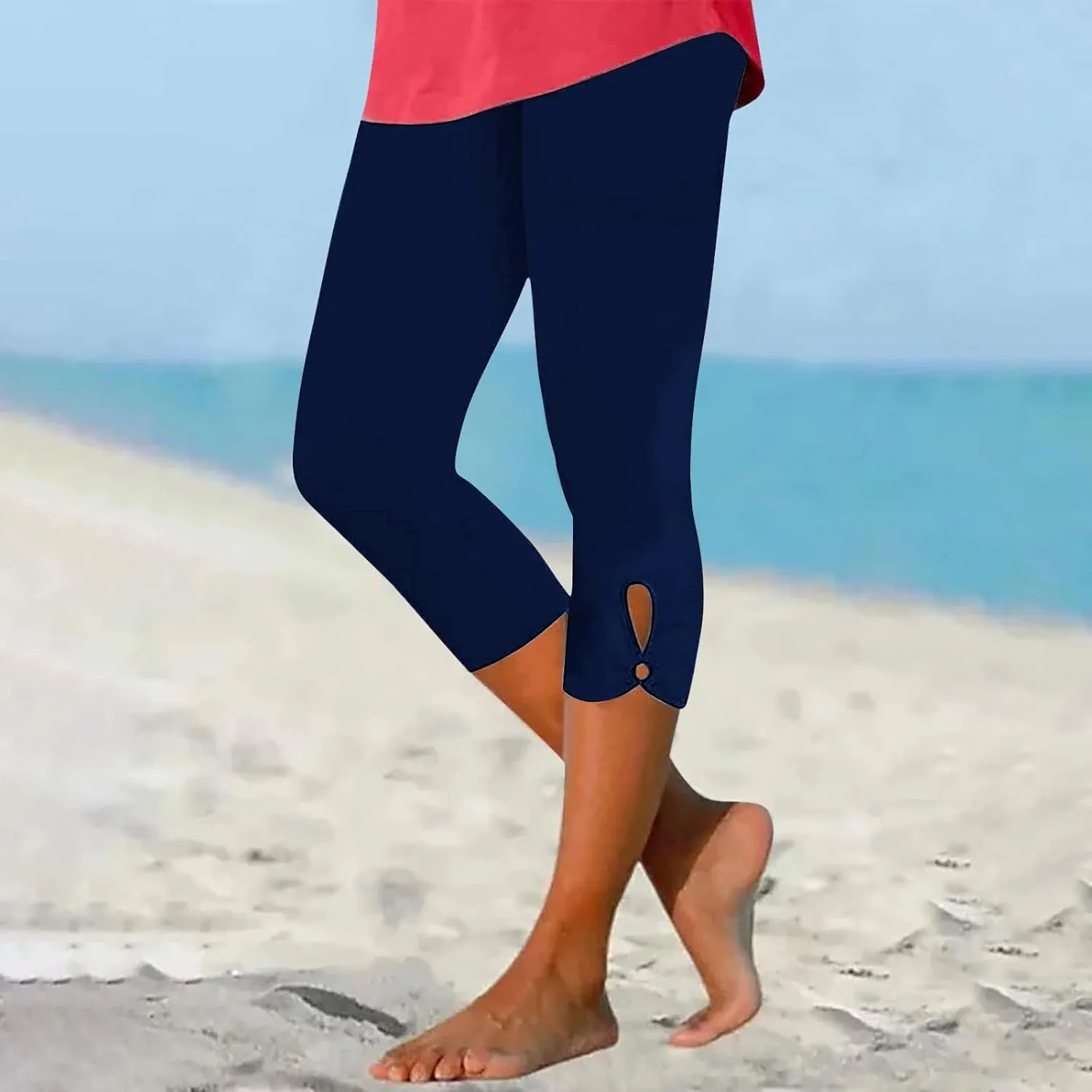 Womens Capris Summer Dressy Cropped High Waist Yoga Pants Fashion Casual Stretch Pull On Workout Crop Capri Leggings