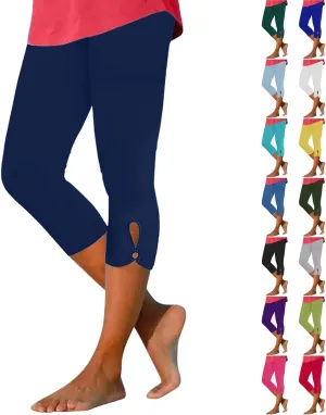 Womens Capris Summer Dressy Cropped High Waist Yoga Pants Fashion Casual Stretch Pull On Workout Crop Capri Leggings
