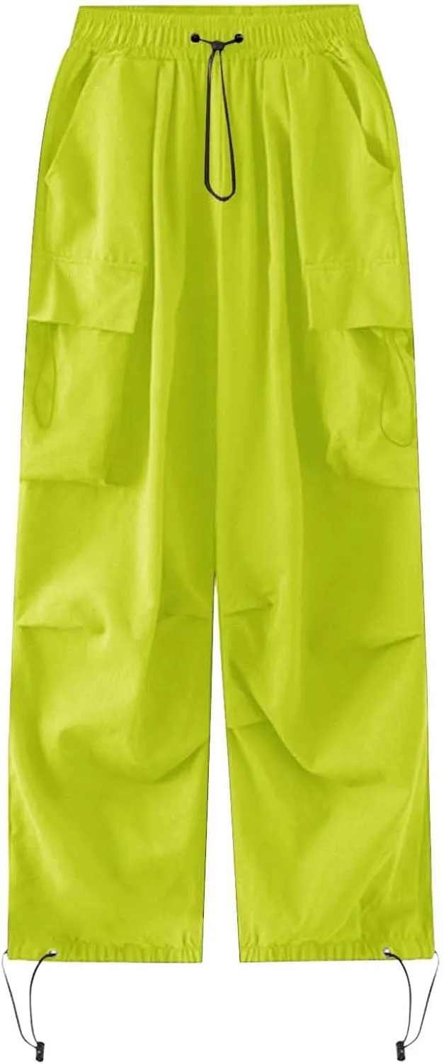 Womens Casual Cargo Jogger Pants Hiking Elastic Waist Baggy Y2K Multi Pockets High Waist Loose Vintage Grunge Pants
