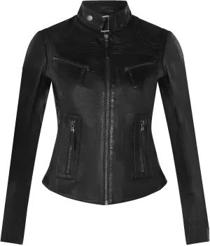 Women's Classic Real Leather Biker Moto Fashion Slim Fit Jacket