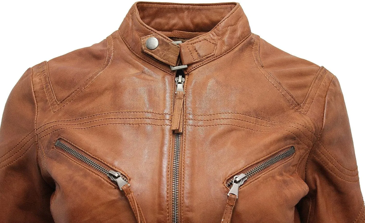 Women's Classic Real Leather Biker Moto Fashion Slim Fit Jacket