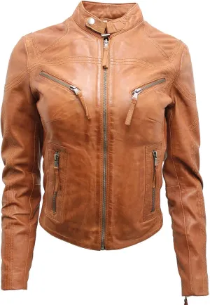 Women's Classic Real Leather Biker Moto Fashion Slim Fit Jacket