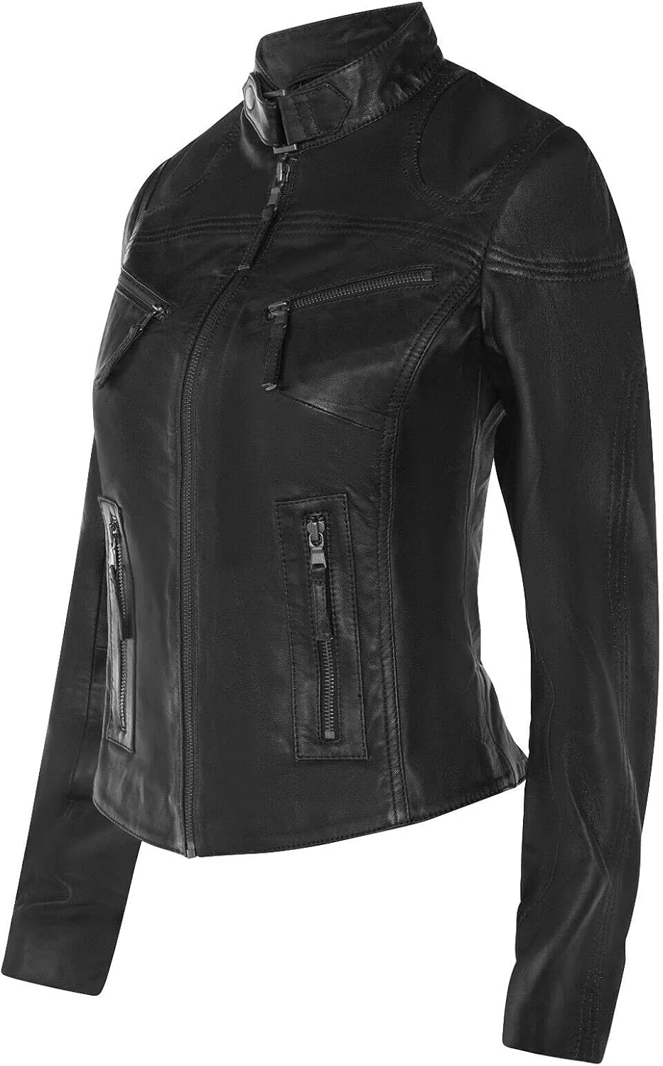 Women's Classic Real Leather Biker Moto Fashion Slim Fit Jacket
