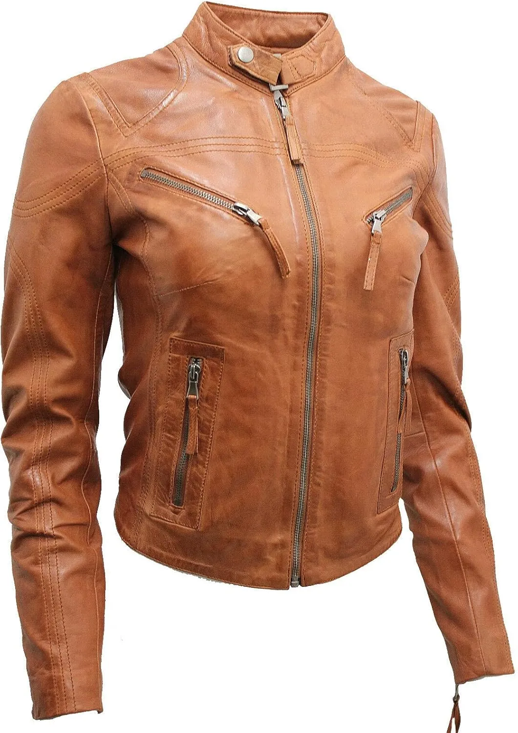 Women's Classic Real Leather Biker Moto Fashion Slim Fit Jacket