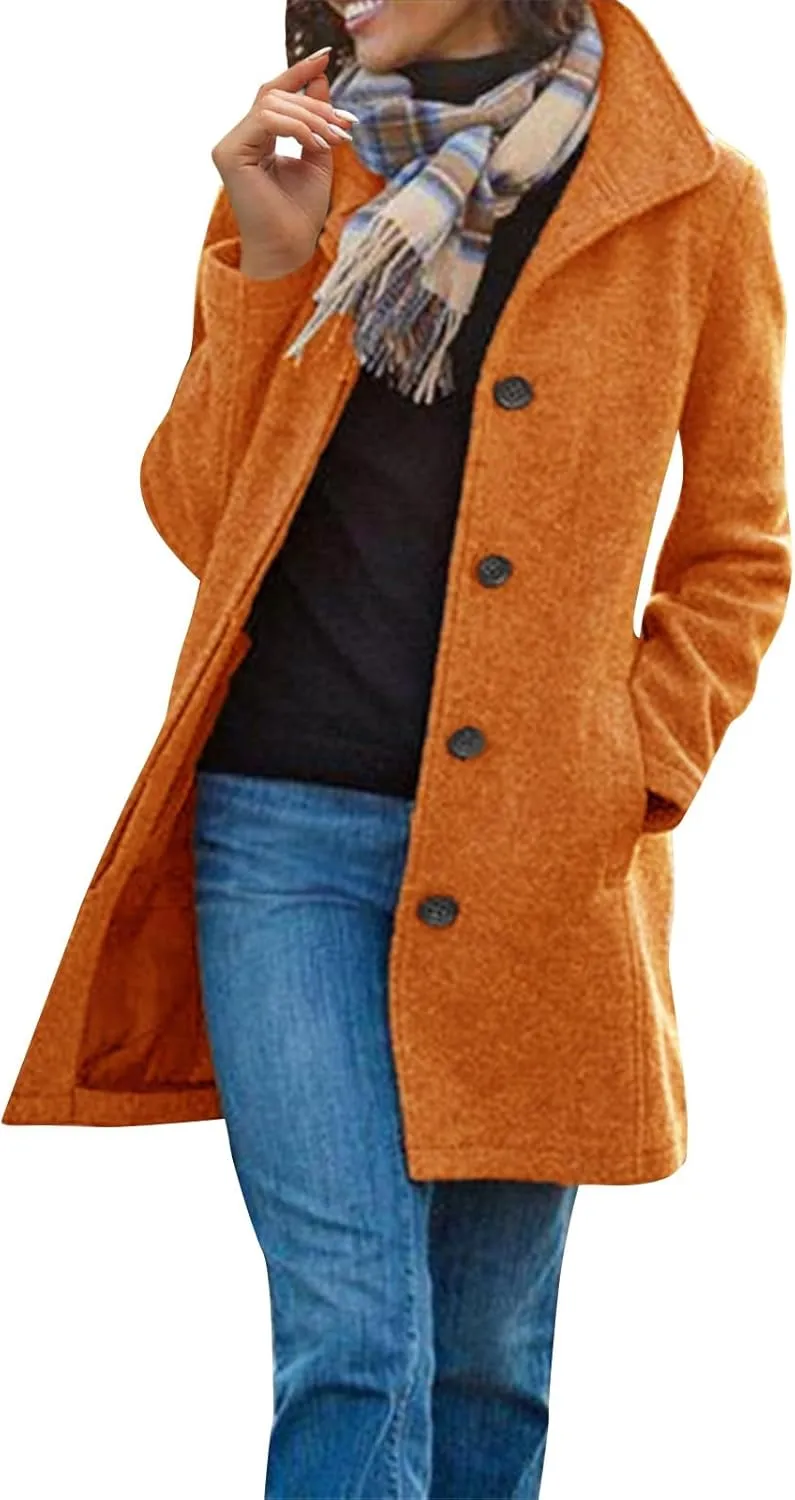 Womens Coats Fall Womens Pea Coat Elegant Single Breasted Winter Trench Coat Dressy Casual Thicken Wool Blend Blazer Jacket with Pockets Khaki Medium