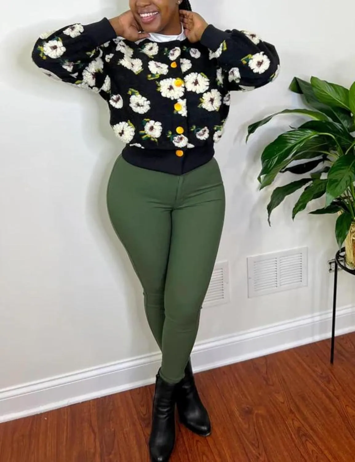 Womens Cropped Floral Print Jacket Warm Fleece Bomber Jacket Casual Button Down Coats Fall Puff Outerwears