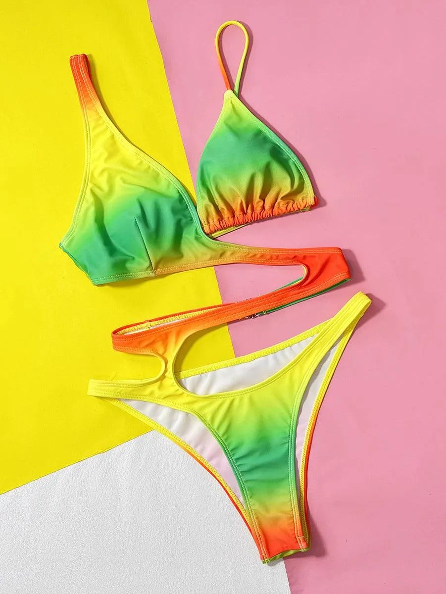 Women's CutOut Bathing Suit - Gradient Color One-Piece Swimwear