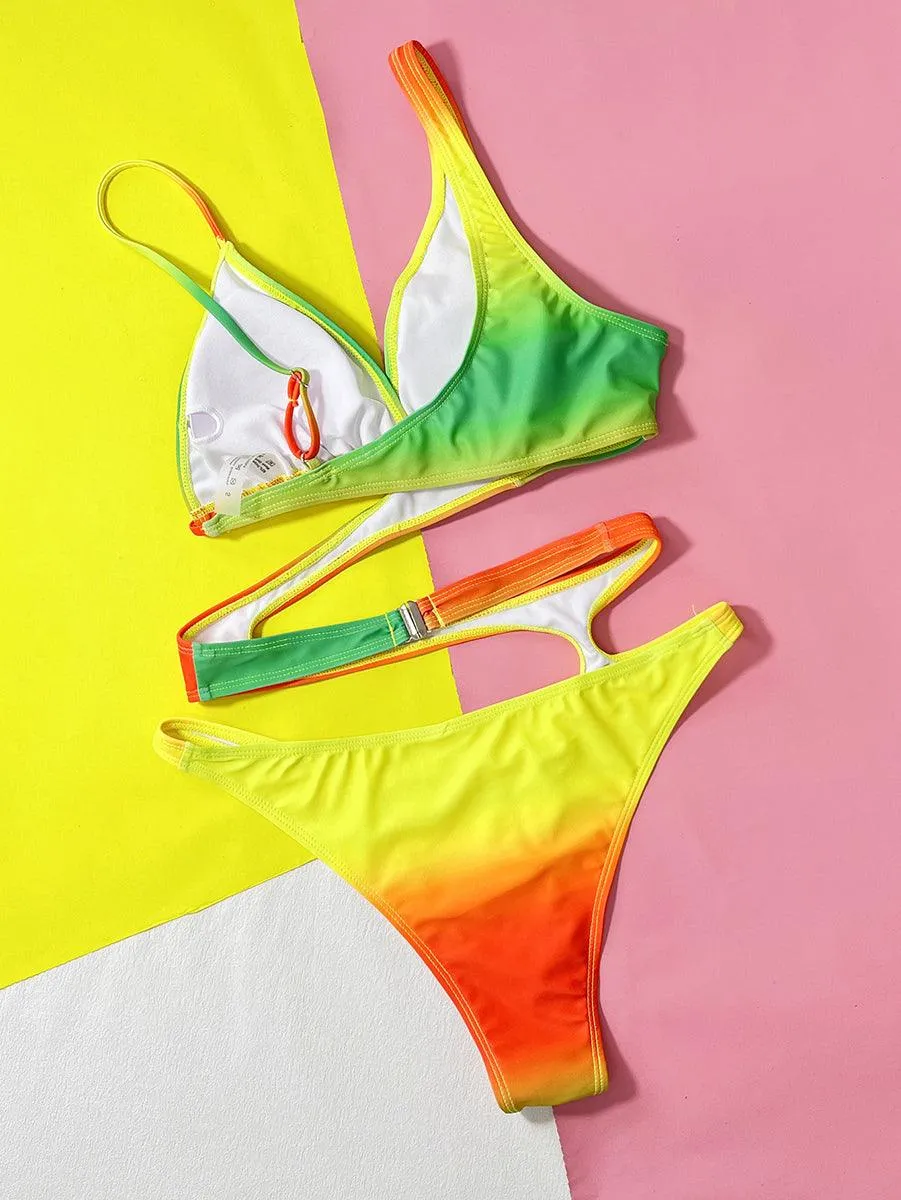 Women's CutOut Bathing Suit - Gradient Color One-Piece Swimwear