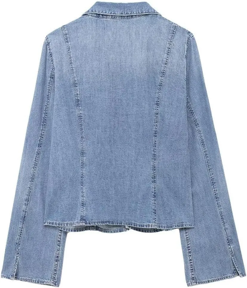 Womens Denim Jackets Tie Front Jean Coat Long Sleeeve Open Front Loose Jean Jacket Trucket Jacket Fall Bowtie Top