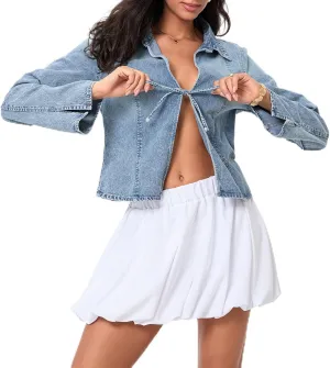Womens Denim Jackets Tie Front Jean Coat Long Sleeeve Open Front Loose Jean Jacket Trucket Jacket Fall Bowtie Top