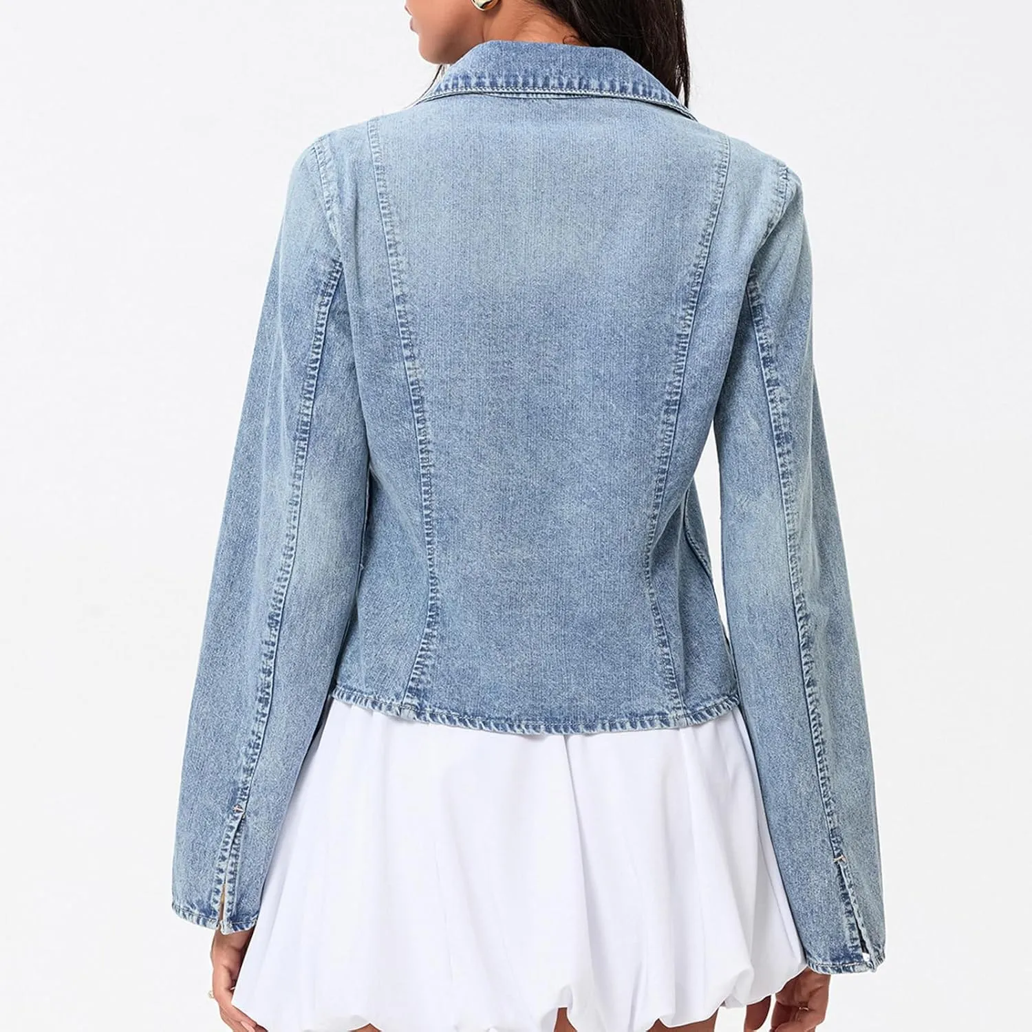 Womens Denim Jackets Tie Front Jean Coat Long Sleeeve Open Front Loose Jean Jacket Trucket Jacket Fall Bowtie Top