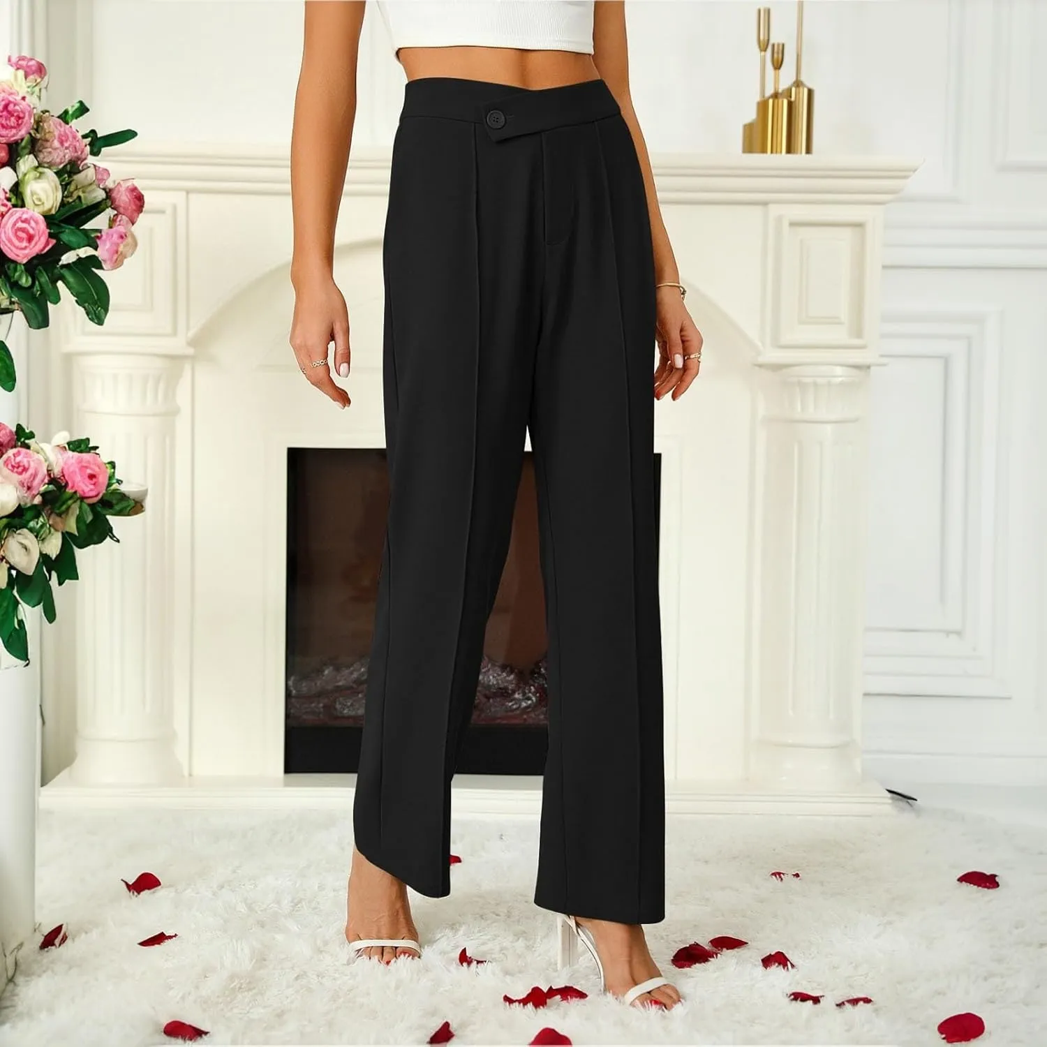 Womens Dress Pants High Waist Straight Leg Stretchy Work Business Office Casual Trousers Slacks with Pockets