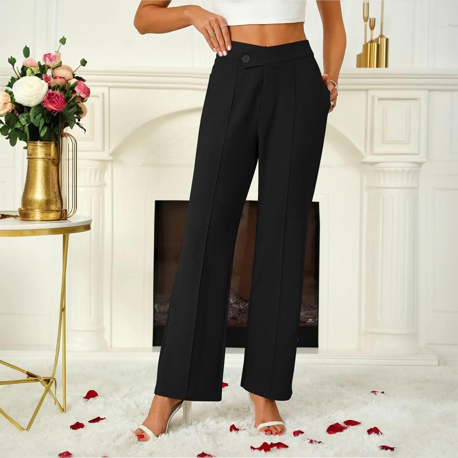 Womens Dress Pants High Waist Straight Leg Stretchy Work Business Office Casual Trousers Slacks with Pockets