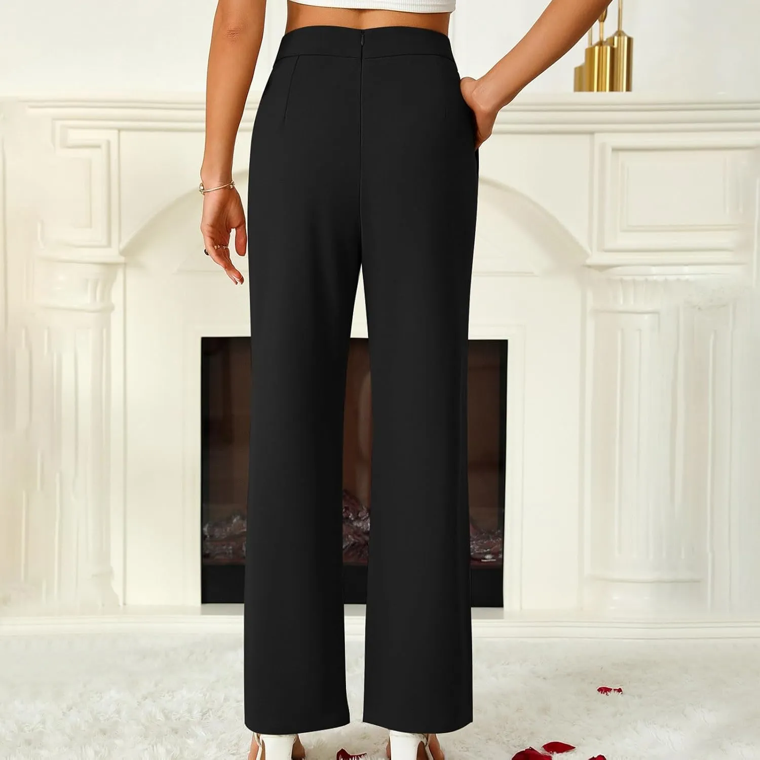 Womens Dress Pants High Waist Straight Leg Stretchy Work Business Office Casual Trousers Slacks with Pockets