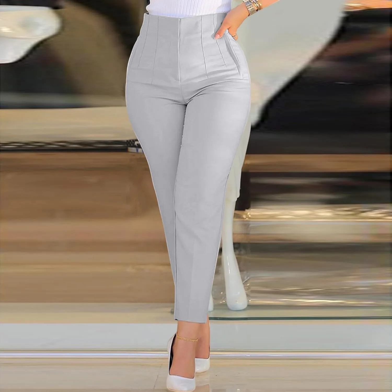Womens Dress Pants High Waist Stretchy Professional Formal Work Business Office Casual Pull On Trousers Slacks
