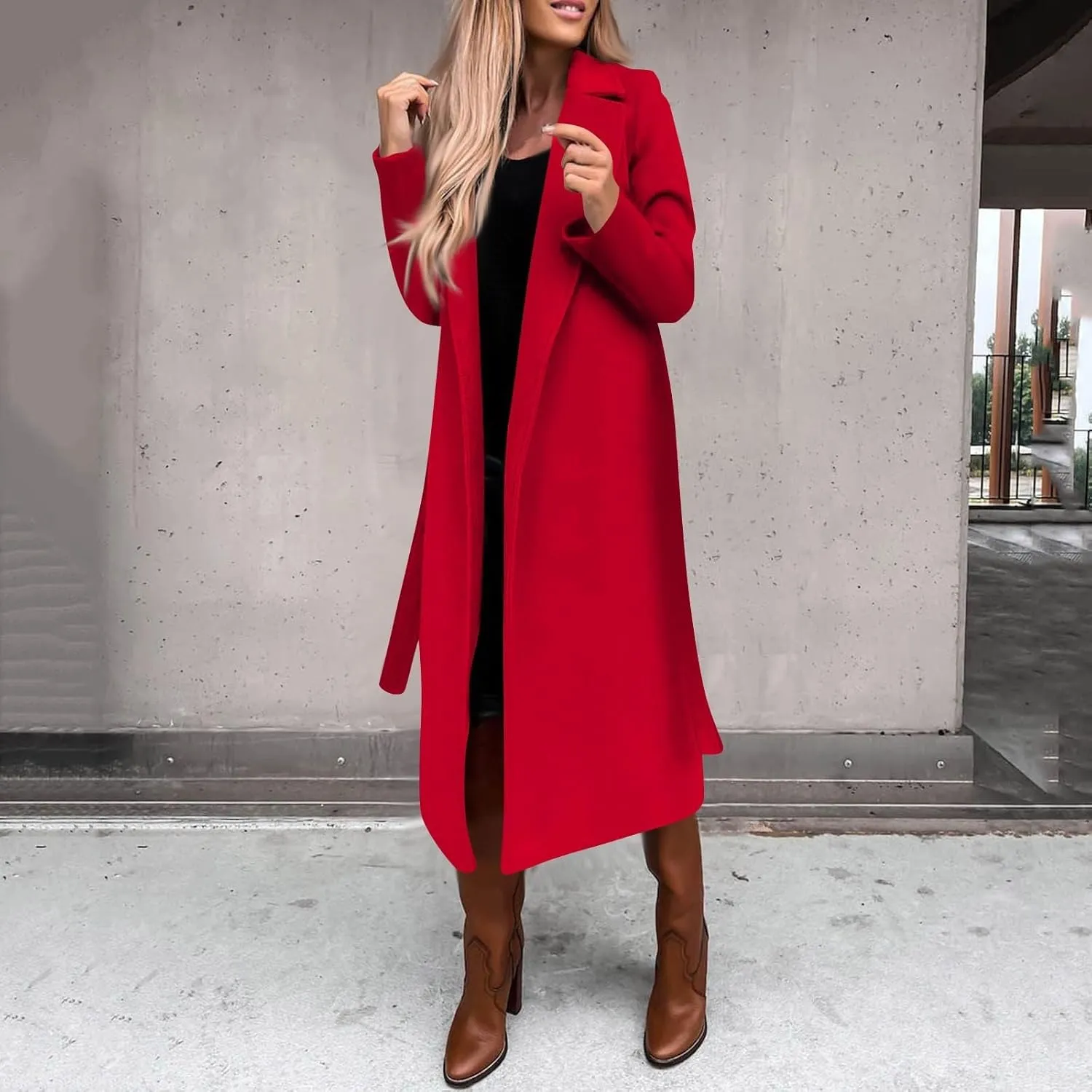 Women's Faux Wool Coat Blouse Thin Coat Trench Long Jacket Ladies Slim Long Belt Wool Hiking Winter Jackets
