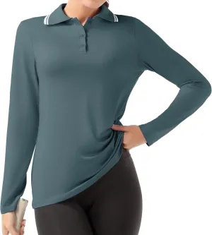Women's Golf Polo Shirts Long Sleeve Workout Tops UPF 50  Sun Protection Quick Dry Lightweight Active Tennis Shirts