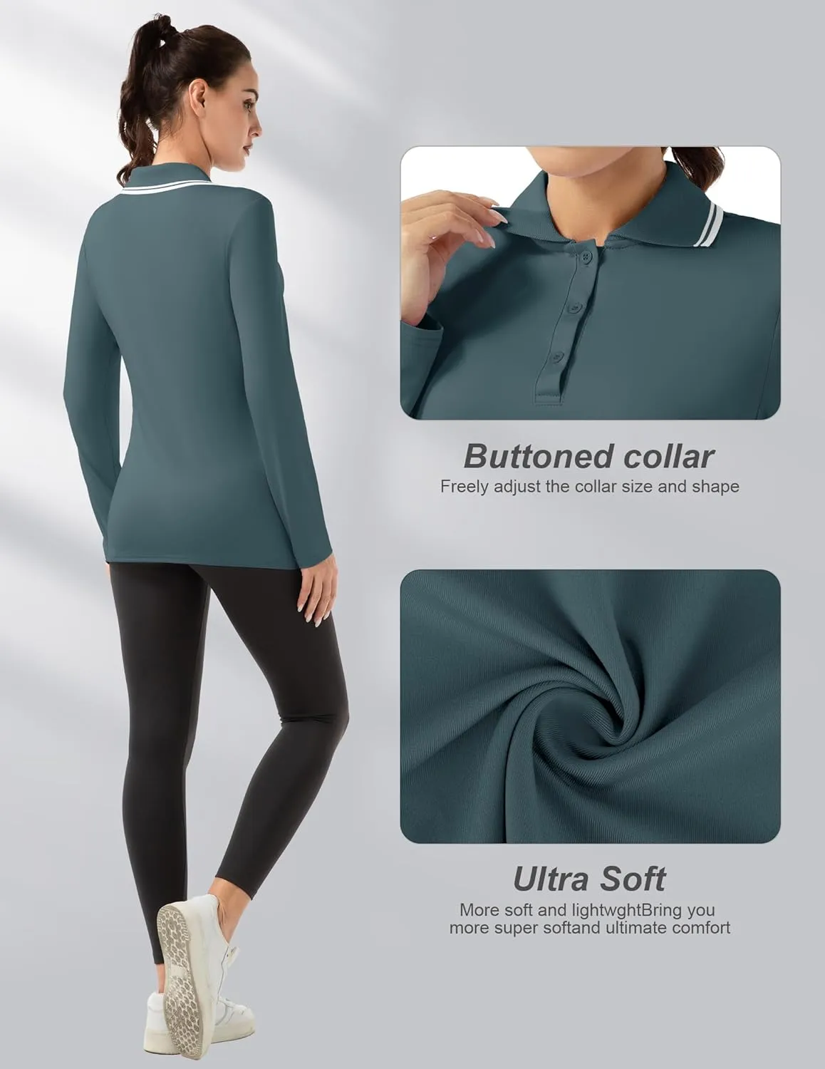 Women's Golf Polo Shirts Long Sleeve Workout Tops UPF 50  Sun Protection Quick Dry Lightweight Active Tennis Shirts