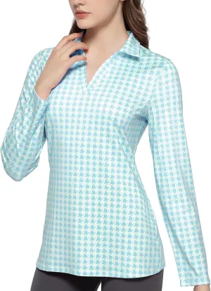 Women's Golf Polo Shirts Long Sleeve Workout Tops V Neck UPF 50  Sun Protection Quick Dry Lightweight Active Shirts