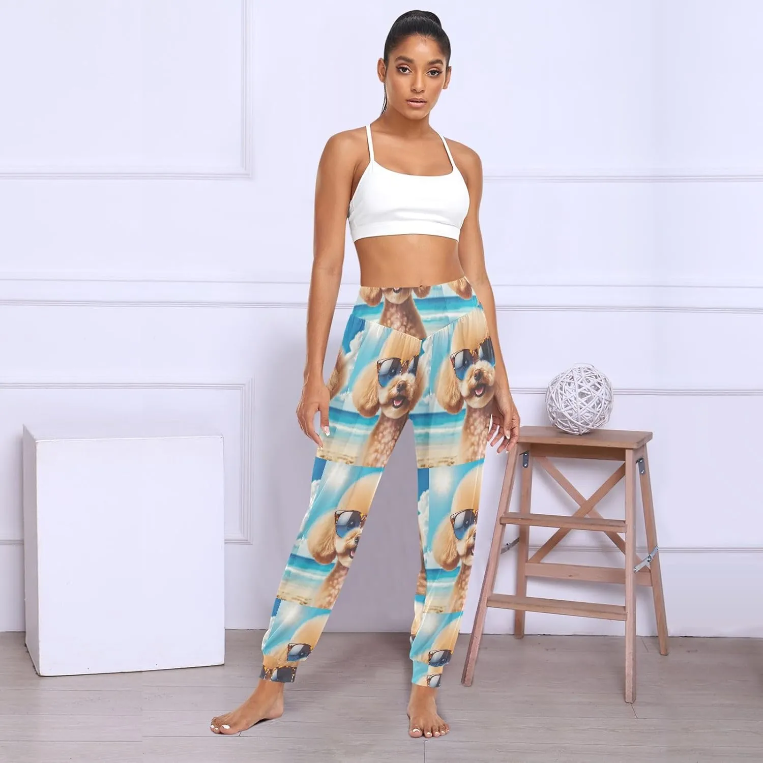 Women's Harem Pant Sunglasses-Beach-Poodle Yoga Boho Trousers Summer Beach Pant Jogger Pant Sweatpant