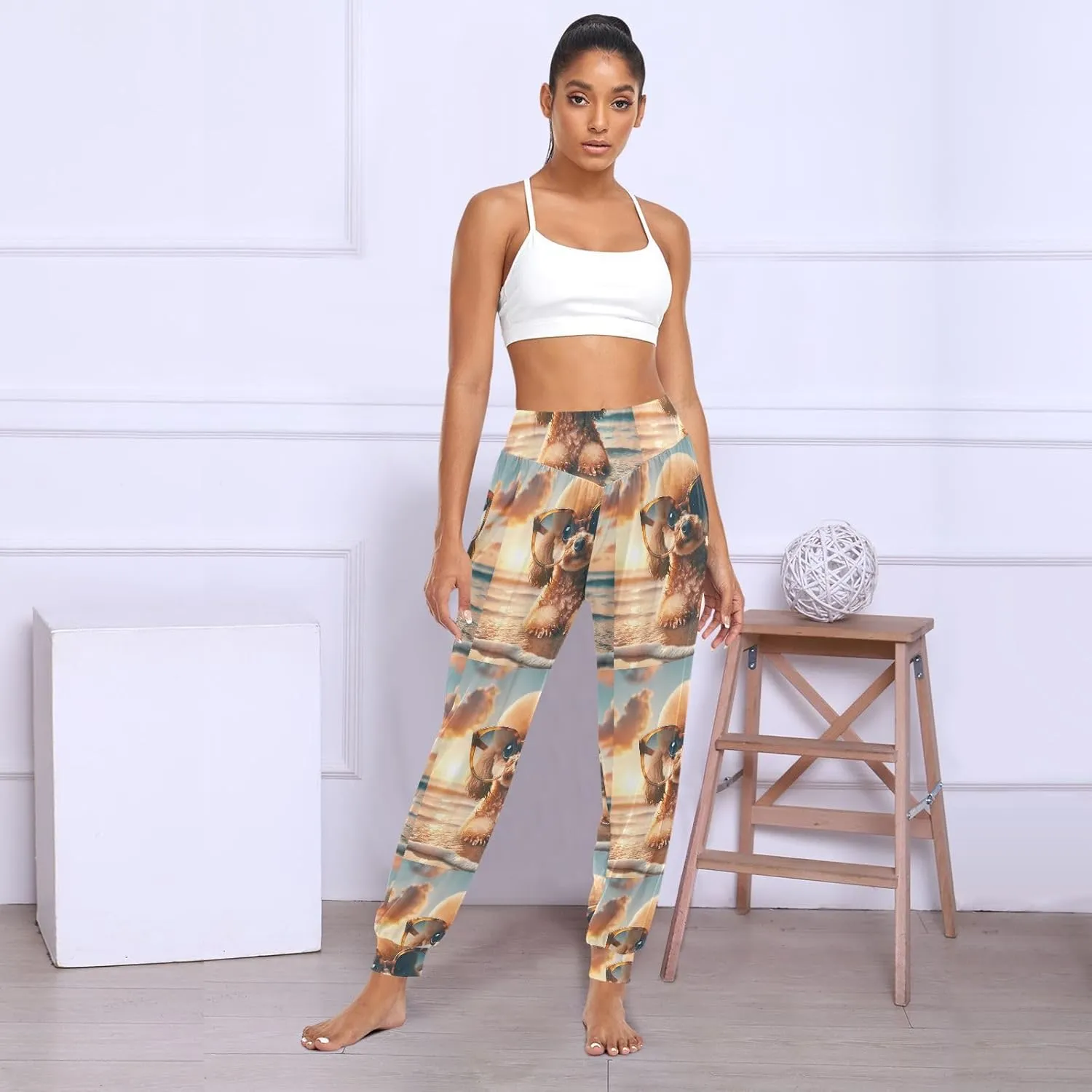 Women's Harem Pant Sunglasses-Toy-Poodle Yoga Boho Trousers Summer Beach Pant Jogger Pant Sweatpant