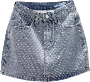 Women's High Waisted Trendy Rivet Denim Skirt Spring Summer All Match A Line Mini Jean Skirts