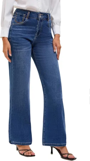 Women's High Waisted Wide Leg Jeans - Stretchy Tummy Control Denim Pants, Loose Fit Straight Leg Baggy Jeans