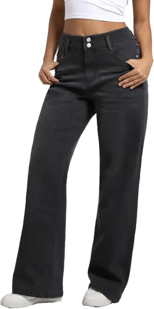 Women's High Waisted Wide Leg Jeans - Stretchy Tummy Control Denim Pants, Loose Fit Straight Leg Baggy Jeans