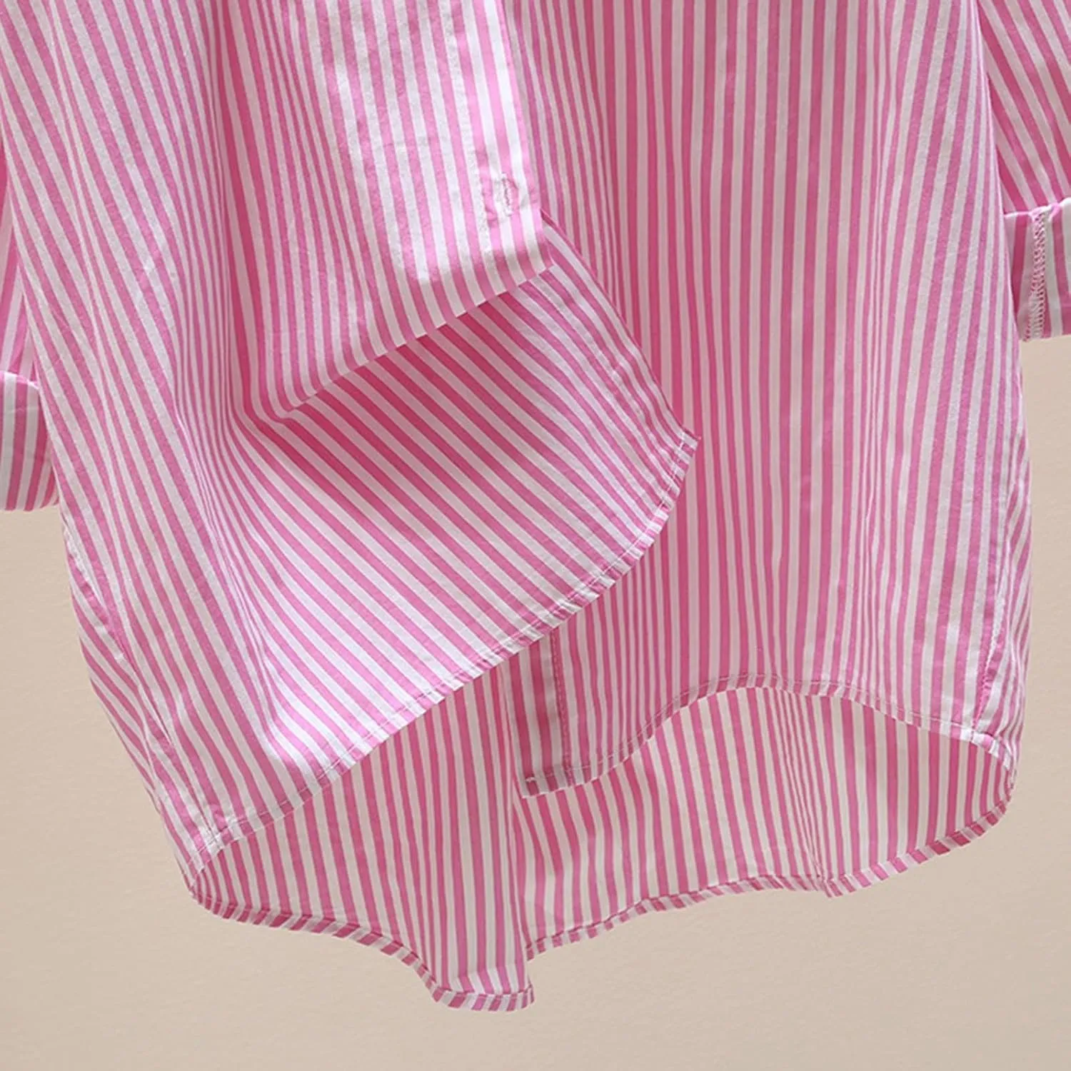 Women's Lapel Collared Striped Tops Casual Roll Up Long Sleeve Blouse Button Down Loose Shirts with Pockets