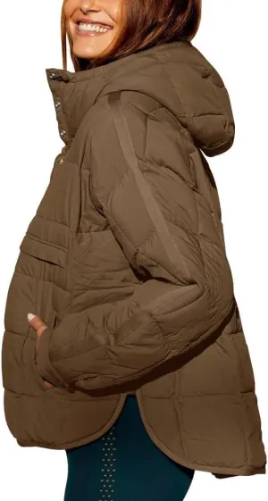 Women's Lightweight Down Jacket Sweatshirt Half Button Foldable Hooded Long Sleeved Lightweight Warm Top Jacket