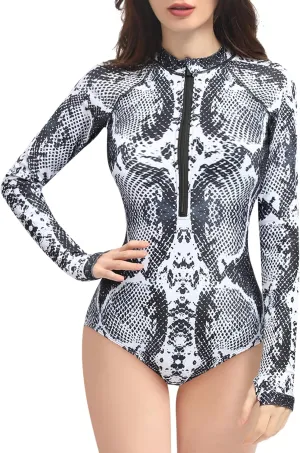 Women's Long Sleeve One-Piece Swimsuit: Rash Guard Boyleg Bathing Suit Sport Surfing Athletic Swimwear