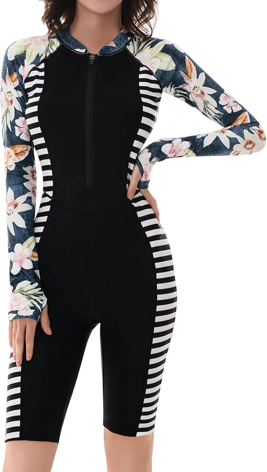 Women's Long Sleeve One-Piece Swimsuit: Rash Guard Boyleg Bathing Suit Sport Surfing Athletic Swimwear