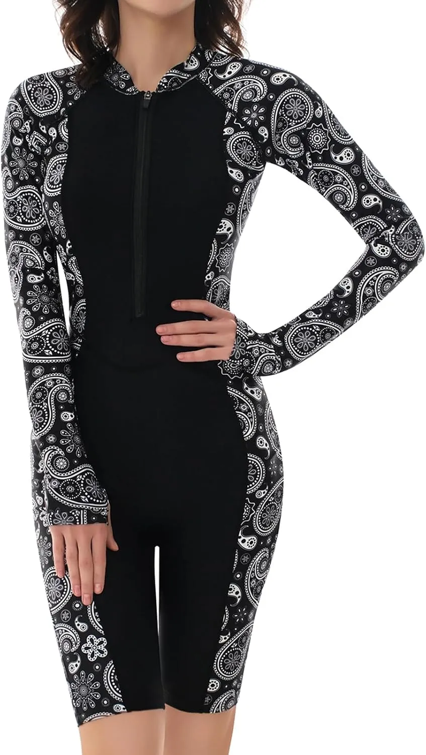 Women's Long Sleeve One-Piece Swimsuit: Rash Guard Boyleg Bathing Suit Sport Surfing Athletic Swimwear