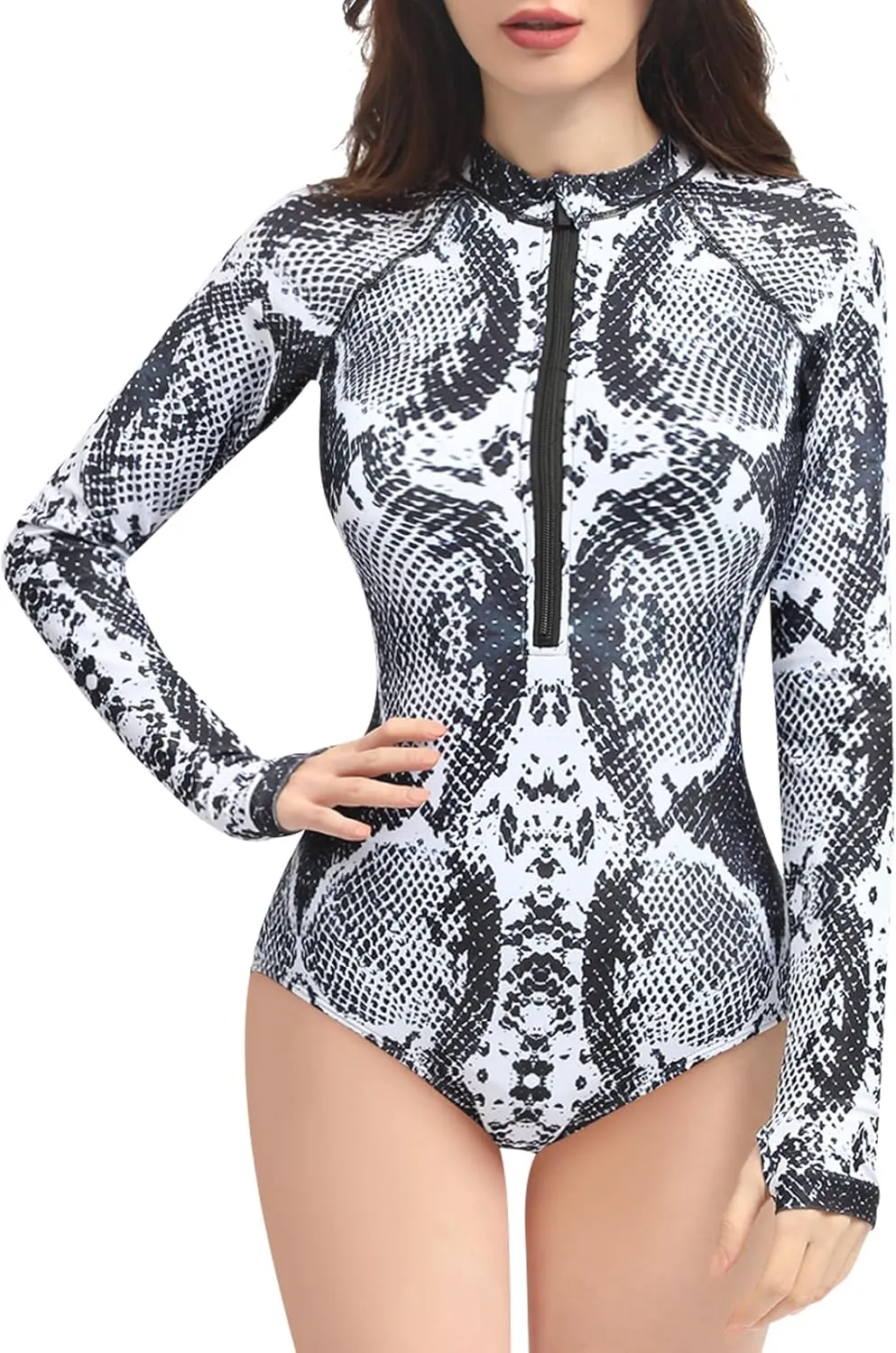 Women's Long Sleeve One-Piece Swimsuit: Rash Guard Boyleg Bathing Suit Sport Surfing Athletic Swimwear