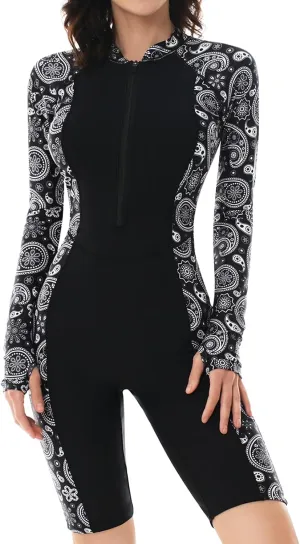 Women's Long Sleeve One-Piece Swimsuit: Rash Guard Boyleg Bathing Suit Sport Surfing Athletic Swimwear