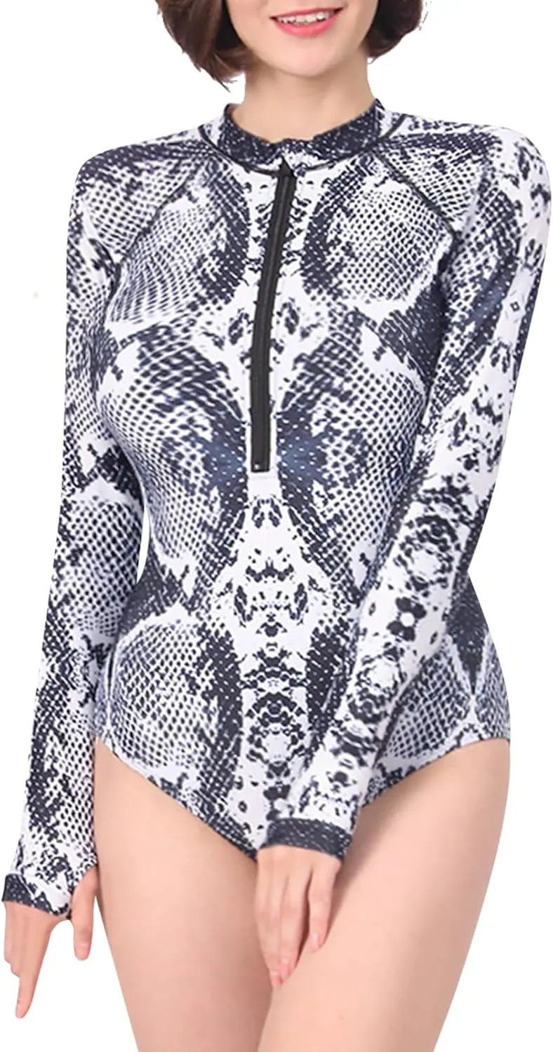 Women's Long Sleeve One-Piece Swimsuit: Rash Guard Boyleg Bathing Suit Sport Surfing Athletic Swimwear