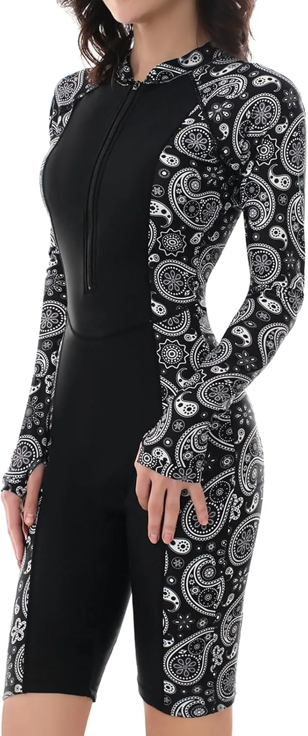 Women's Long Sleeve One-Piece Swimsuit: Rash Guard Boyleg Bathing Suit Sport Surfing Athletic Swimwear