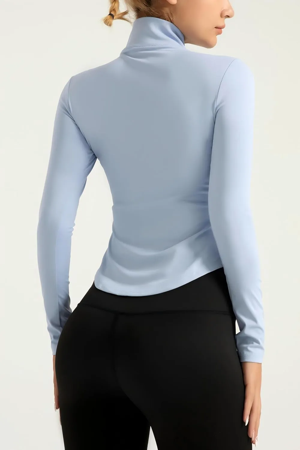 Womens Long Sleeve Workout Tops Quick Dry Quarter Zip Pullover Crop Yoga Athletic Golf Slim Fit Shirts,Compression T-Shirts