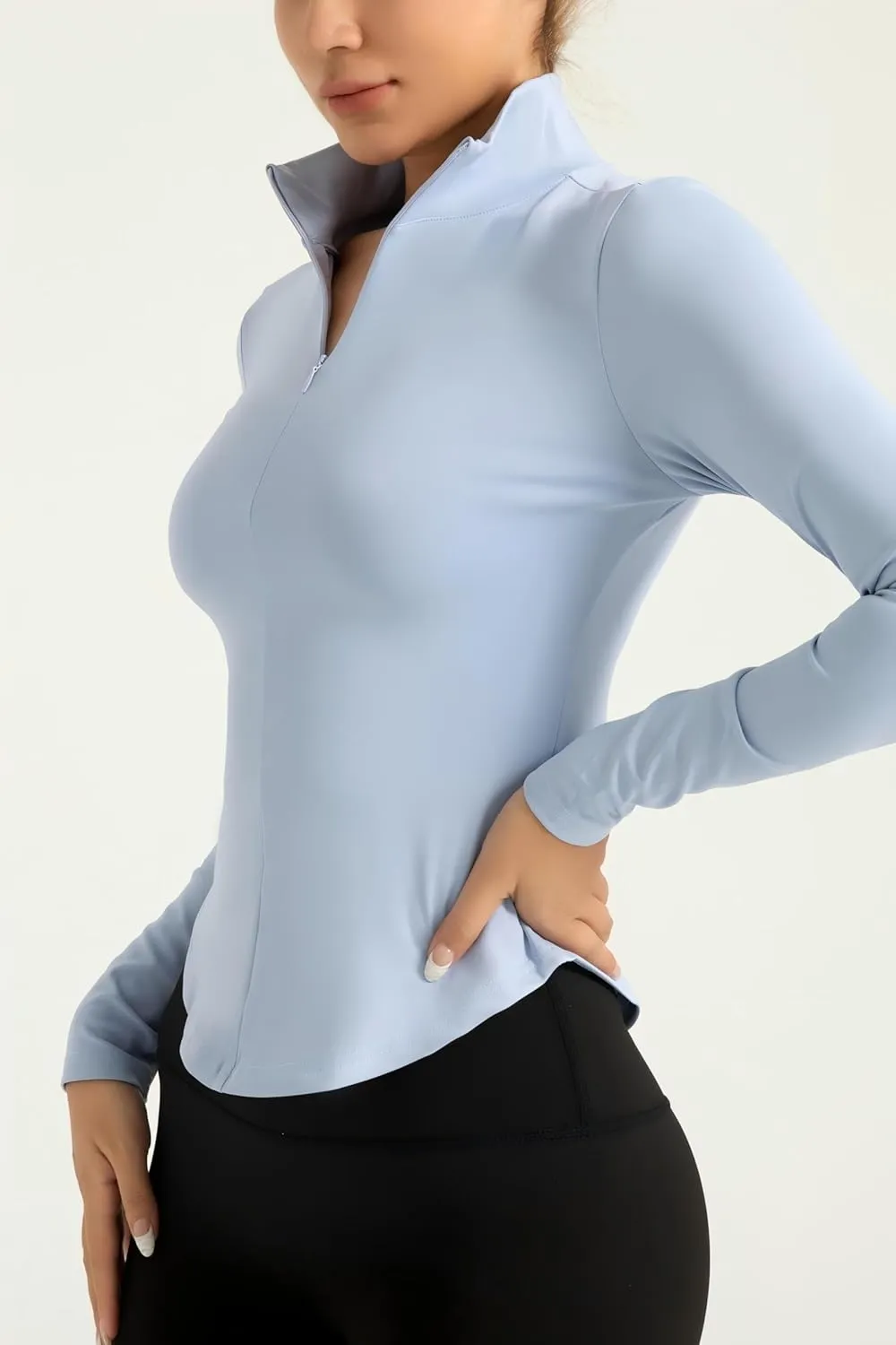 Womens Long Sleeve Workout Tops Quick Dry Quarter Zip Pullover Crop Yoga Athletic Golf Slim Fit Shirts,Compression T-Shirts