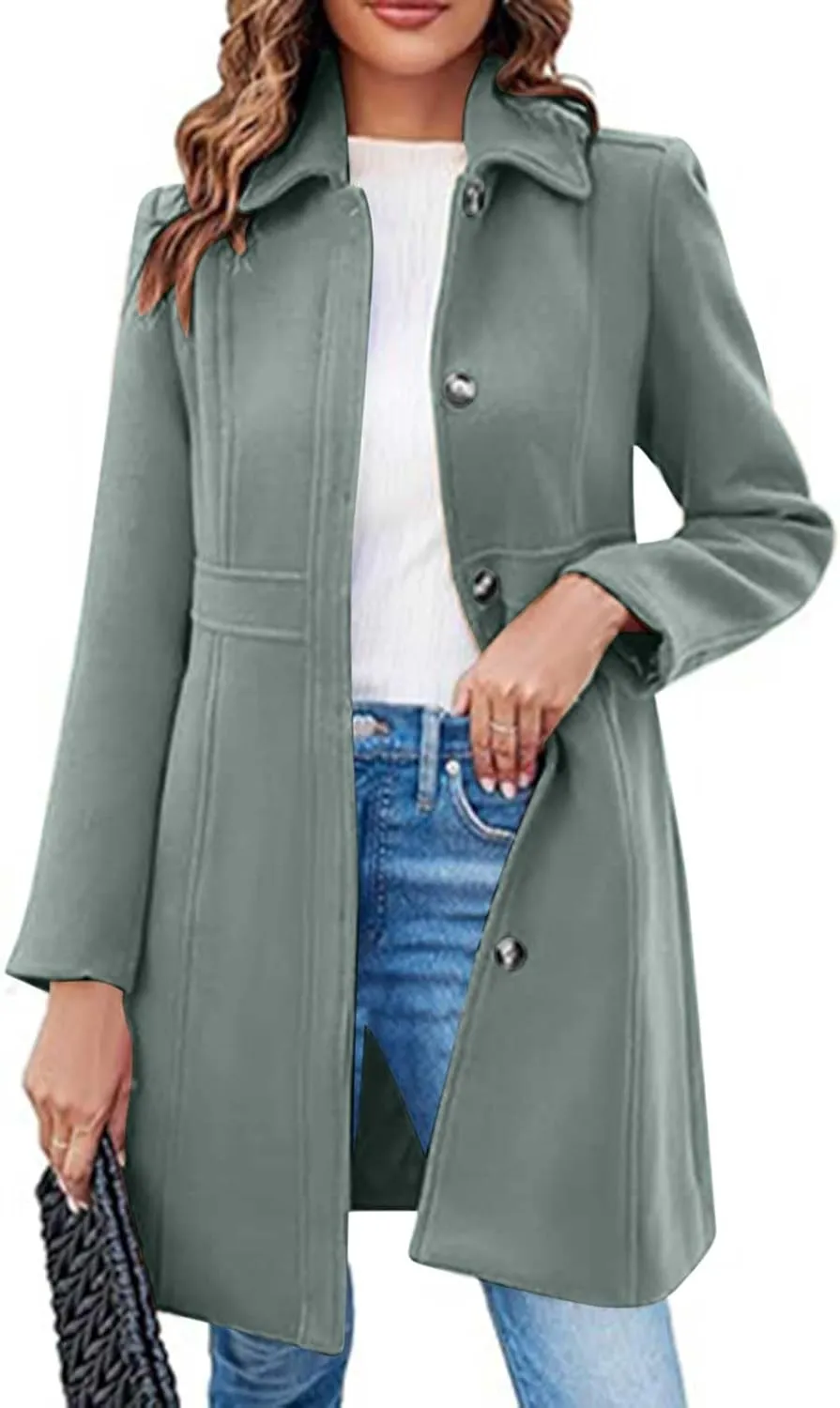Womens Long Wool Coats Winter Dressy Single Breasted Blend Trench Coat Jacket Fall Winter Solid Color Casual Peacoat