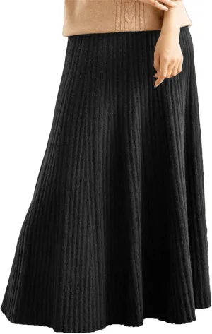 Women's Merino Wool Knitwear Skirt Winter Pleated Skirt Korean Style Skirt Midi Pull On Closure Skirt