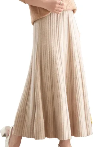 Women's Merino Wool Knitwear Skirt Winter Pleated Skirt Korean Style Skirt Midi Pull On Closure Skirt