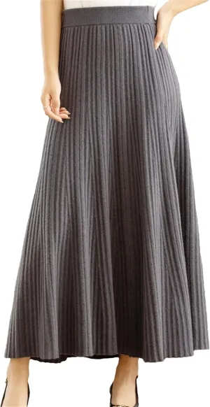 Women's Merino Wool Knitwear Skirt Winter Pleated Skirt Korean Style Skirt Midi Pull On Closure Skirt