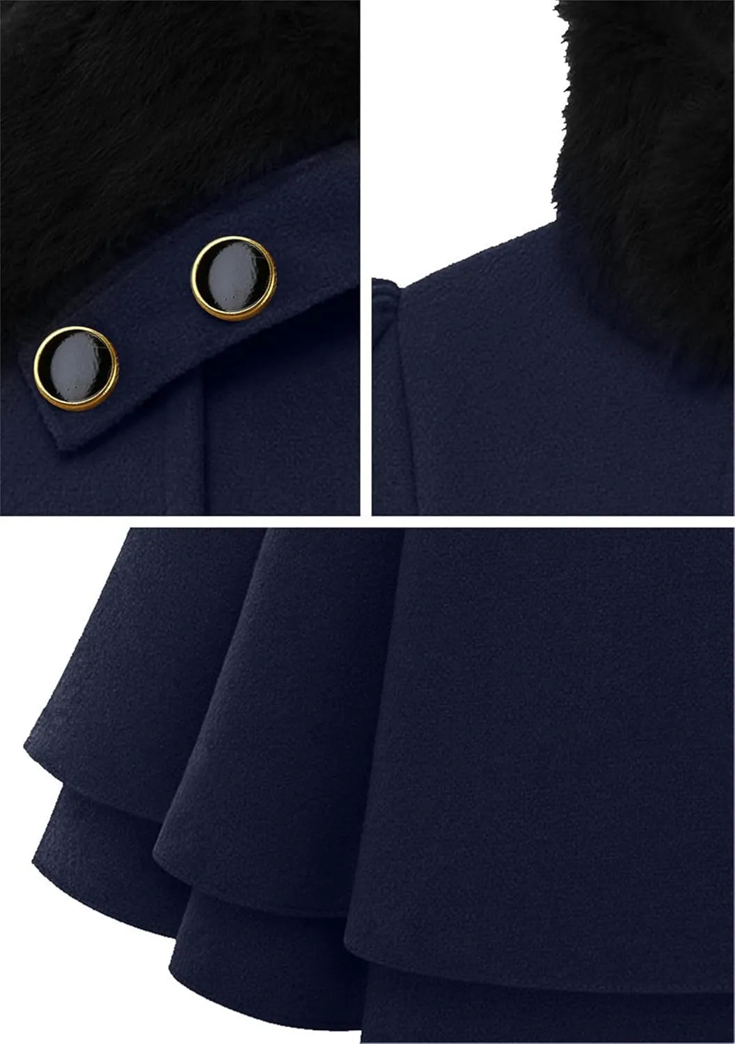 Womens Mid-Length Jacket Double Breasted Wool Blend Coat Lapel Swing Peacoats