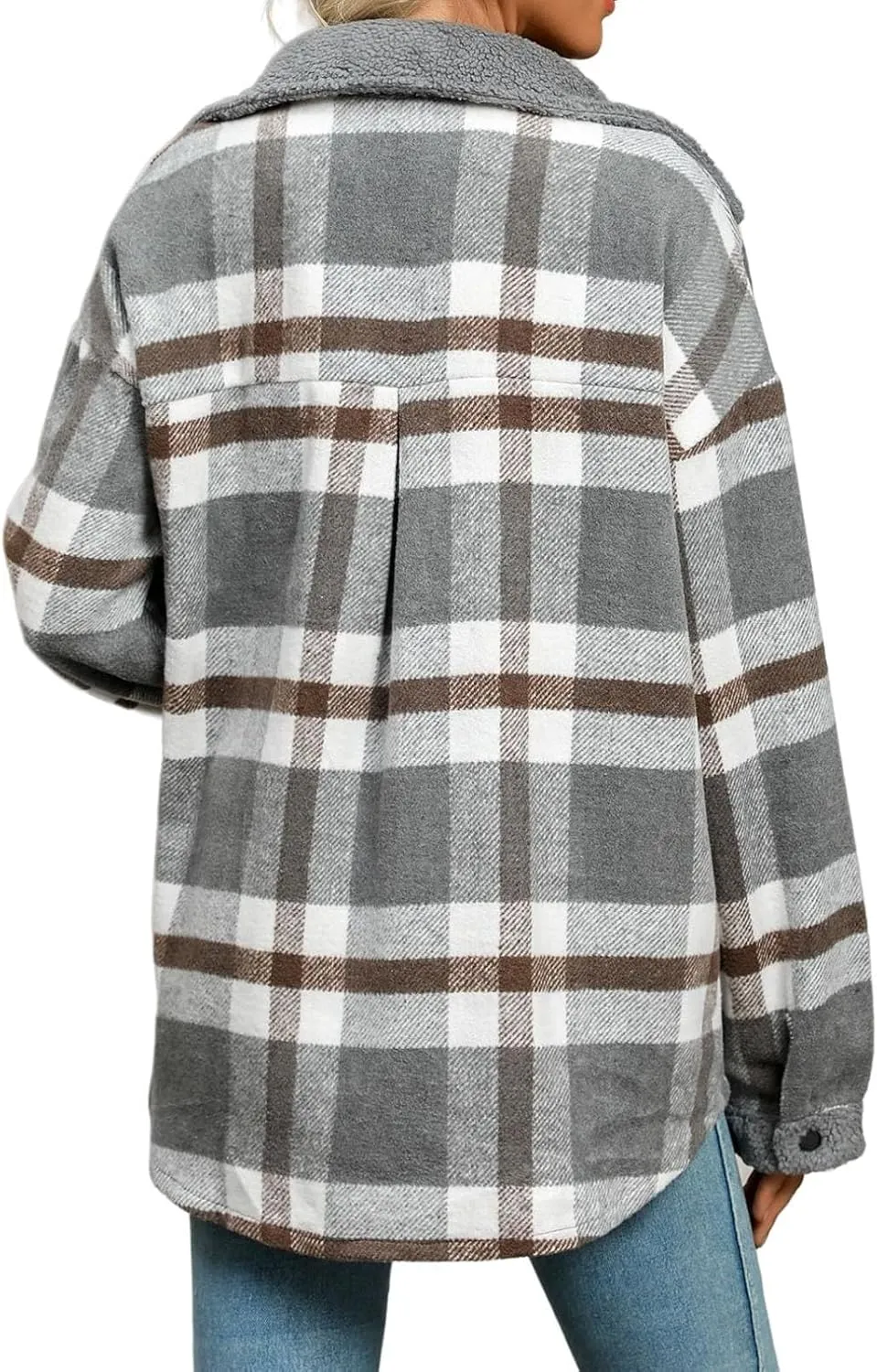 Womens Plaid Shacket Jacket Fall Outfits Flannel Plaid Button Down Warm Coat Fuzzy Fleece Open Front Shirts Jackets