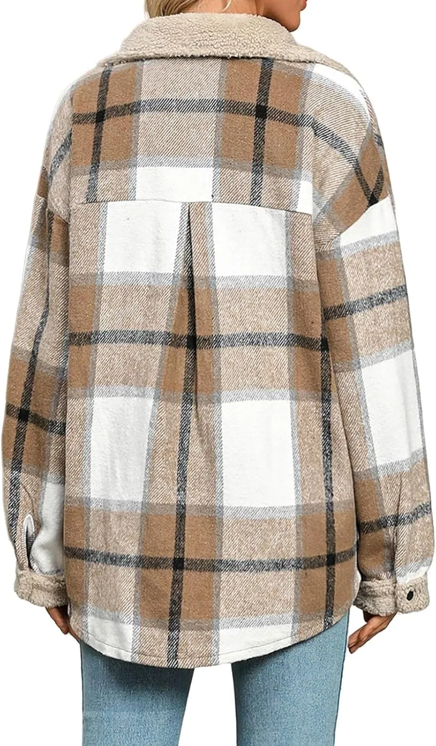 Womens Plaid Shacket Jacket Fall Outfits Flannel Plaid Button Down Warm Coat Fuzzy Fleece Open Front Shirts Jackets