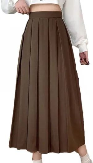 Women's Pleated Long Skirt High Waist A Line Vintage Midi Skirts