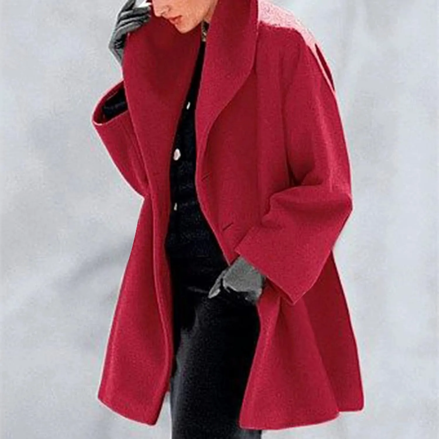 Womens Plus Size Winter Coats Warm Single Breasted Wool Blend Pea Coat Dressy Fashion Overcoat Trench Jacket with Hood