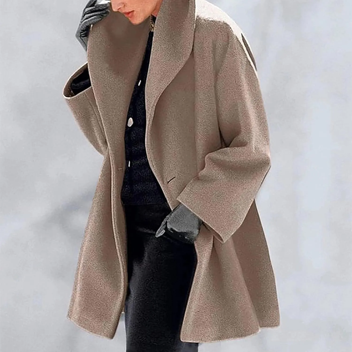 Womens Plus Size Winter Coats Warm Single Breasted Wool Blend Pea Coat Dressy Fashion Overcoat Trench Jacket with Hood
