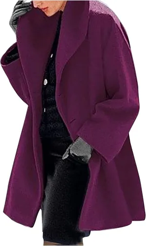 Womens Plus Size Winter Coats Warm Single Breasted Wool Blend Pea Coat Dressy Fashion Overcoat Trench Jacket with Hood